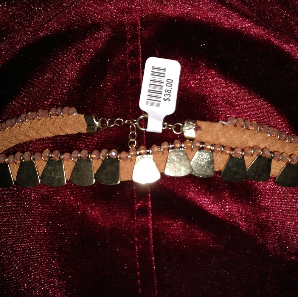 Free People leather choker with gold charms
